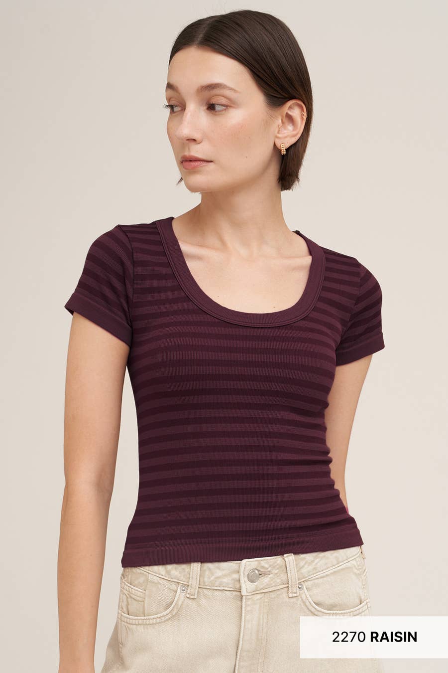 NS8538- Striped Scoop Neck Top