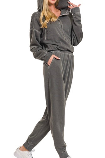 Washed Hoodie Jumpsuit