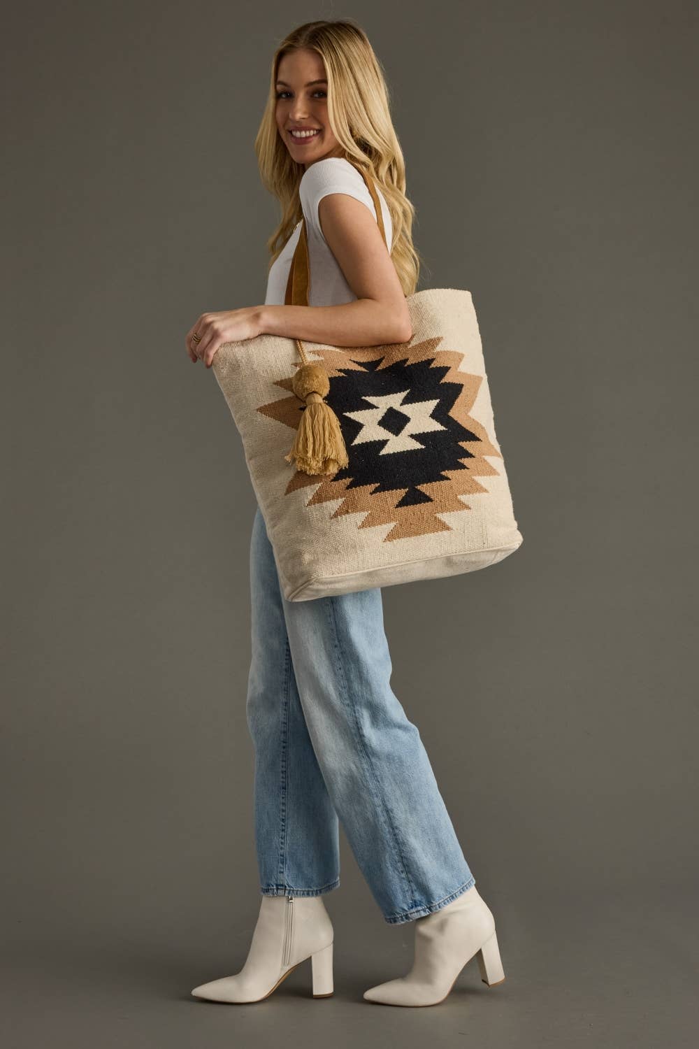 Cream, Tan & Black Aztec Tote