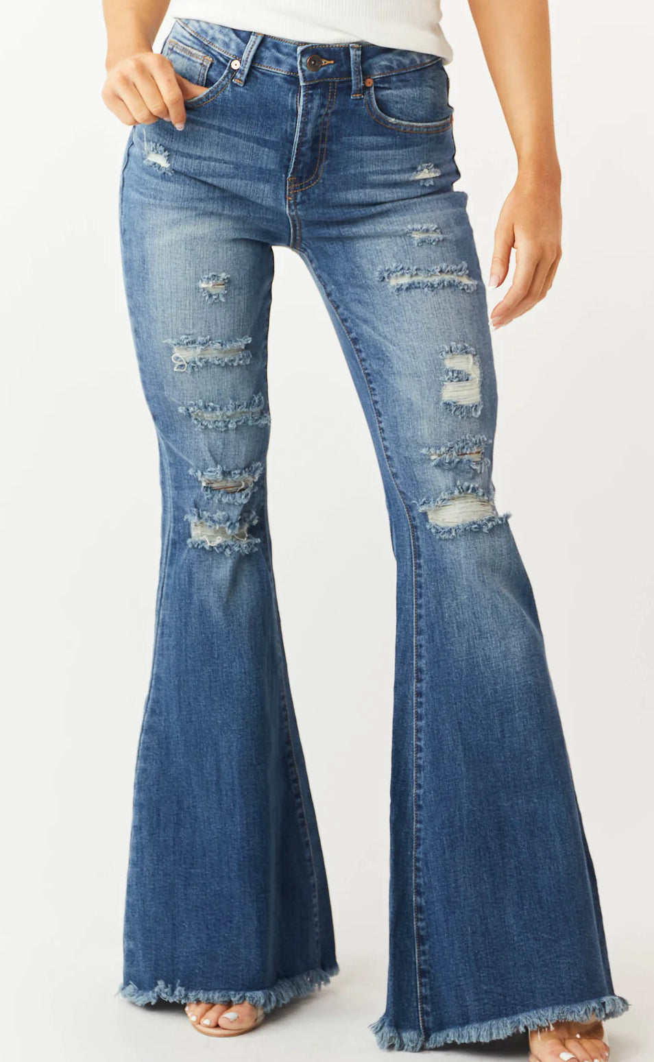 High Rise Boot Cut Distressed Jeans