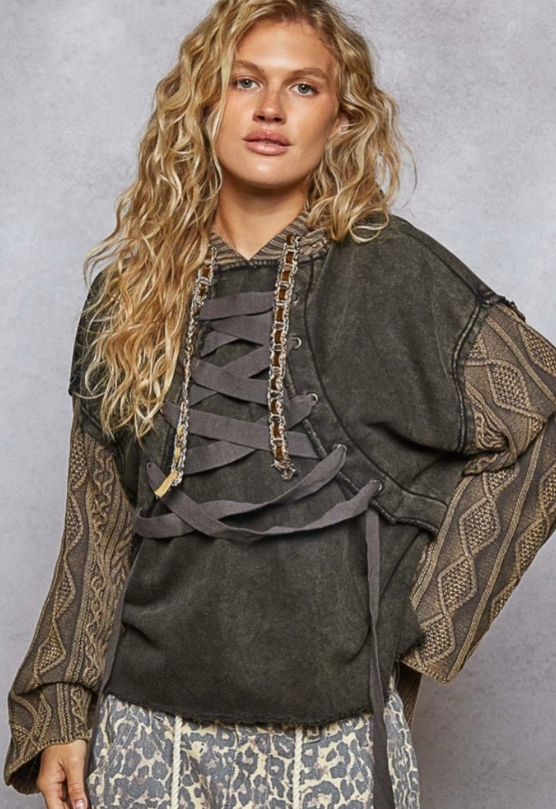 POL Lace Up Cable Hoodie