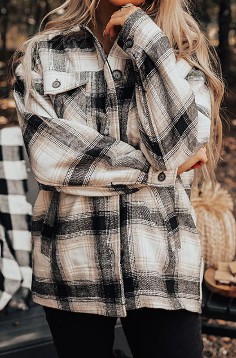 Plaid Button Up Jacket with Sherpa Lining