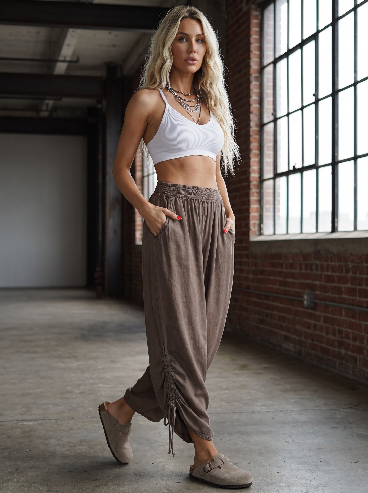 Acid Wash Cinched Pants