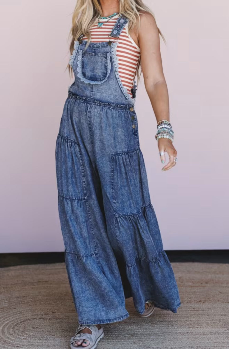 Eesome Washed Tiered Overalls