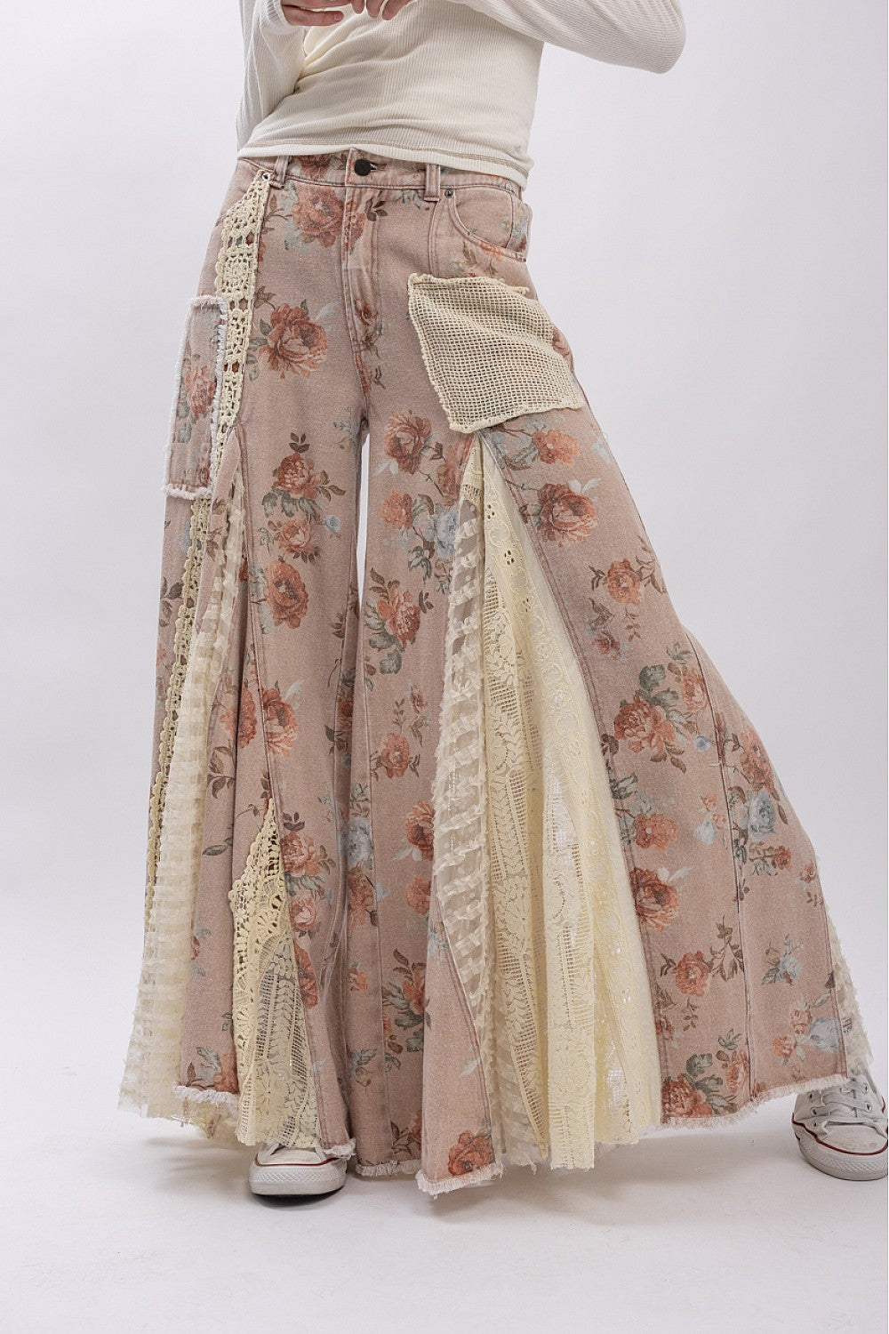 PREORDER - Floral Print Lace Panel Pants