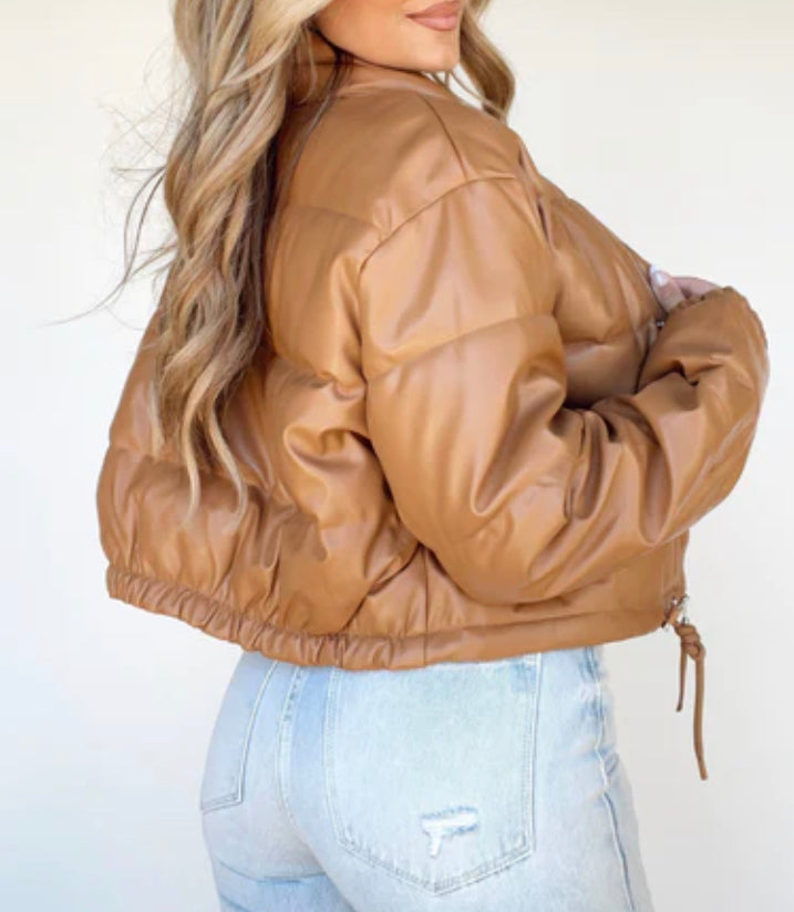 Faux Leather Puffer Jacket