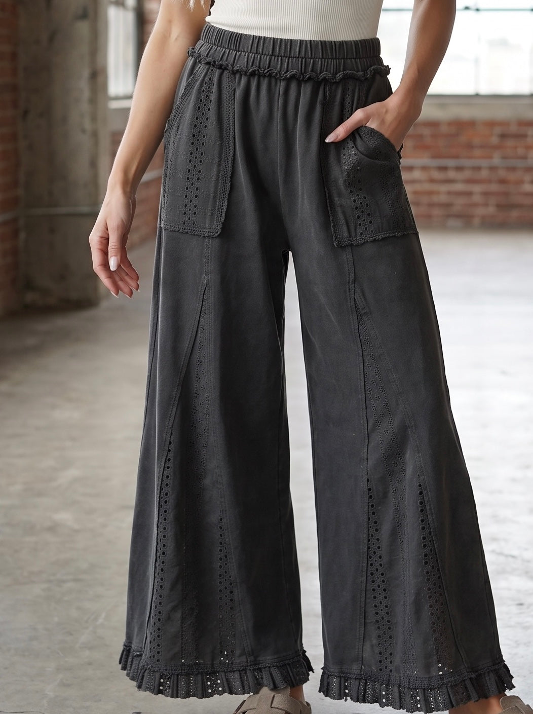 Easel Eyelet Wide Leg Pants