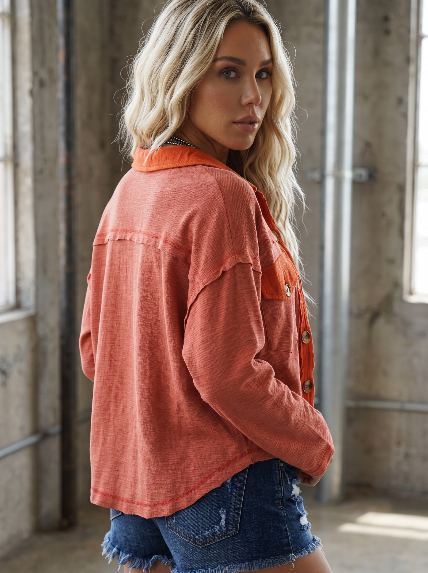 Textured Button Down Top