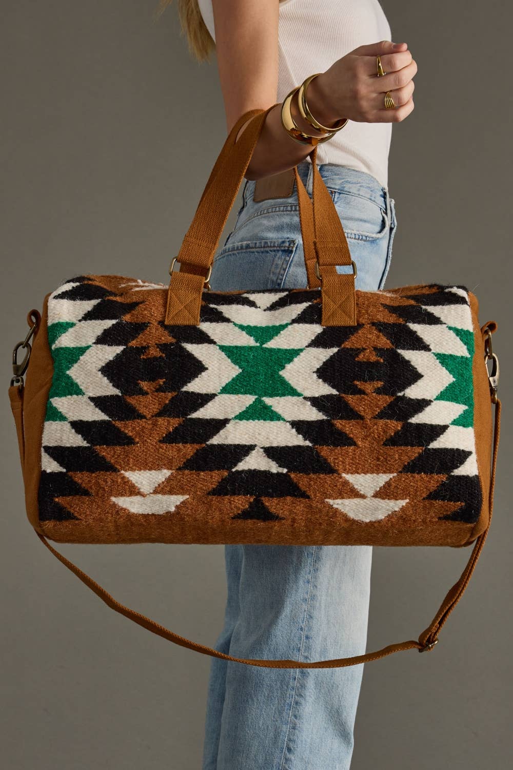 Brown, Black, Green & White Western Duffel