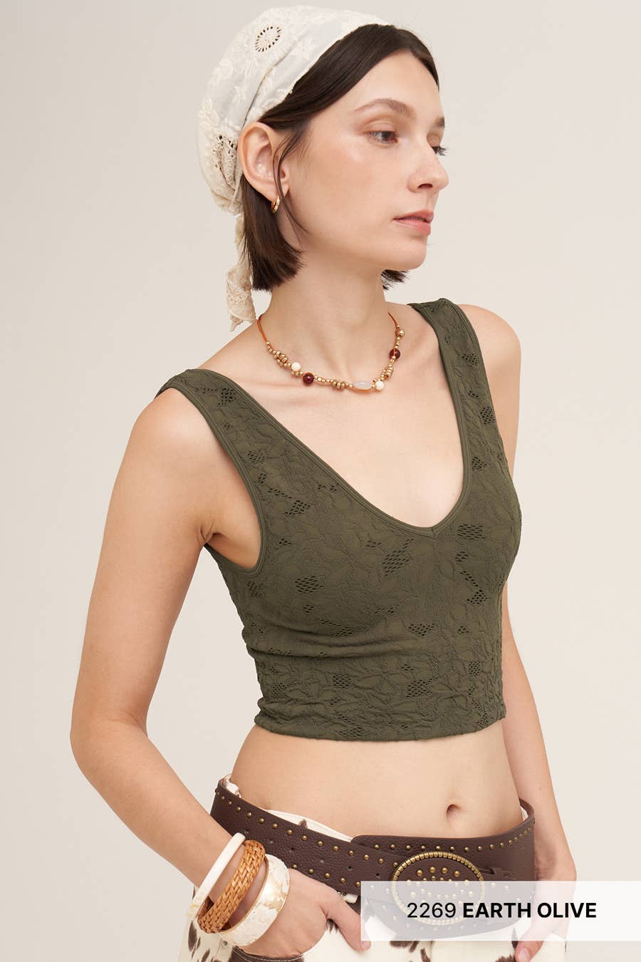 NS8309 -  Lace V Neck Tank Top