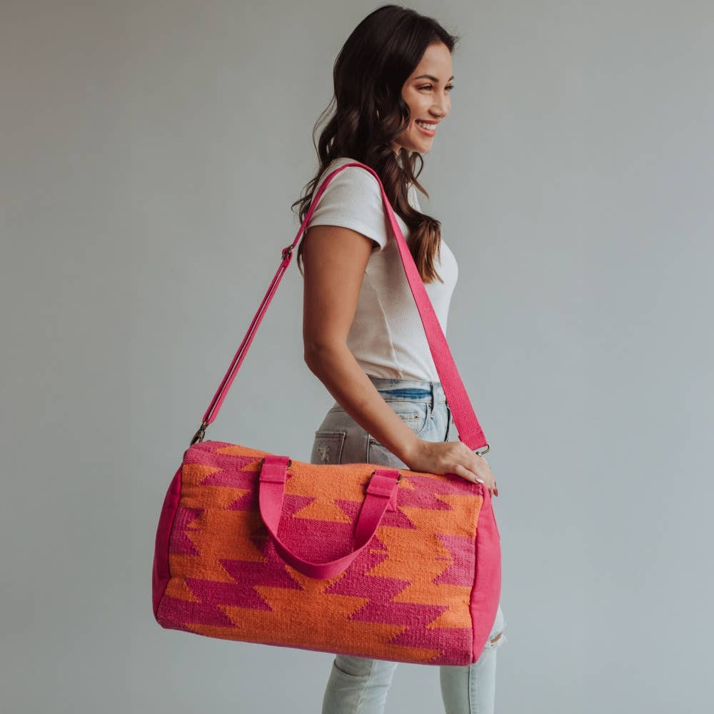 Orange & Bright Pink Aztec Duffel