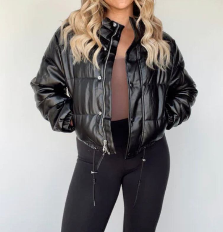 Faux Leather Puffer Jacket