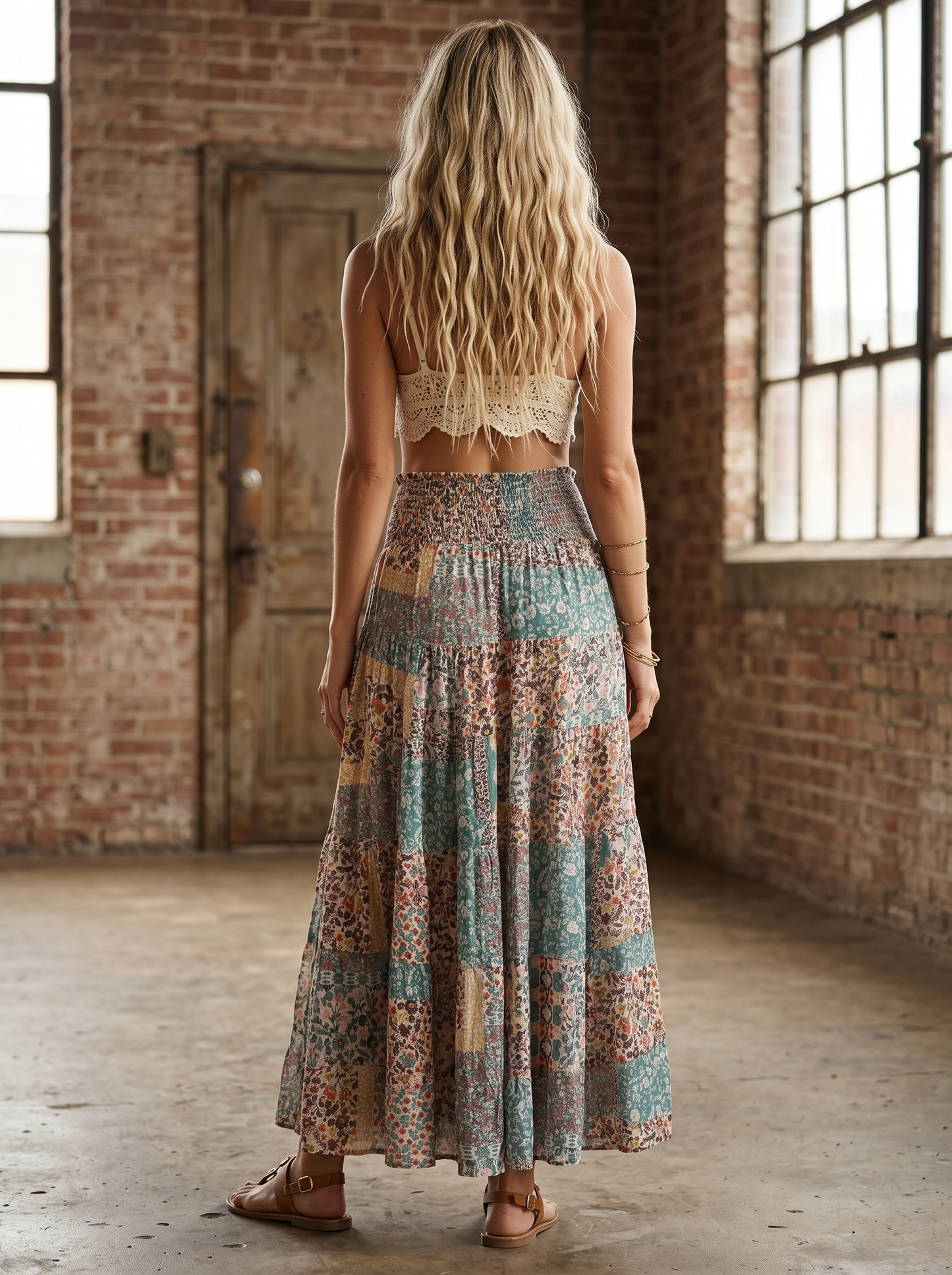 Angie Patchwork Print Maxi Skirt