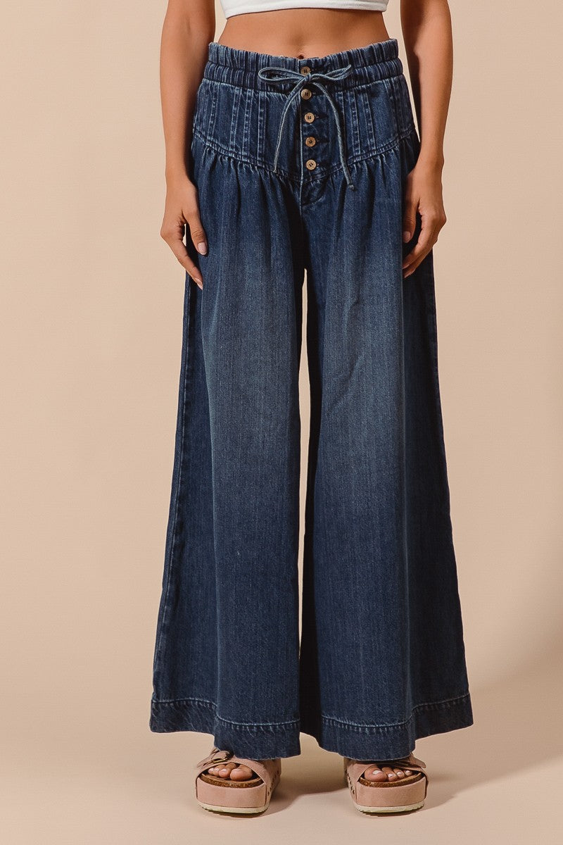 Wide Leg Drawstring Waist Jeans