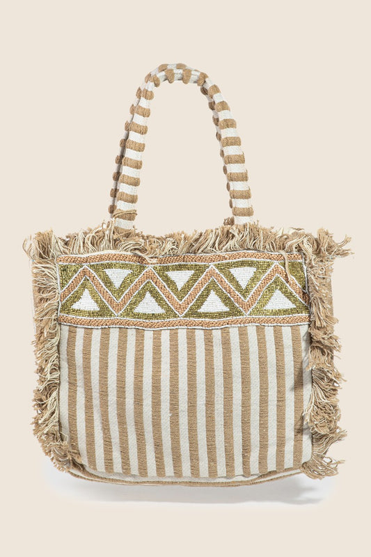 Boho Beaded Striped Tote