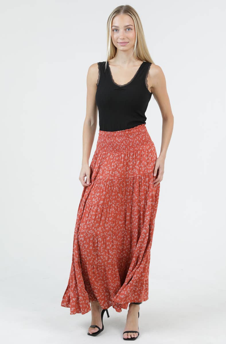 26P57-WA81 TIERED SKIRT WITH SMOCKED WAISTBAND