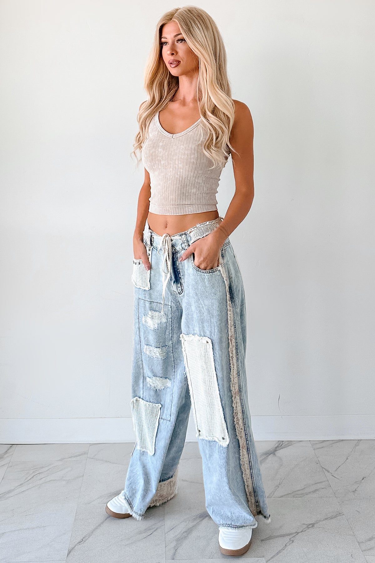 PREORDER- POL Wide Leg Patch Jeans