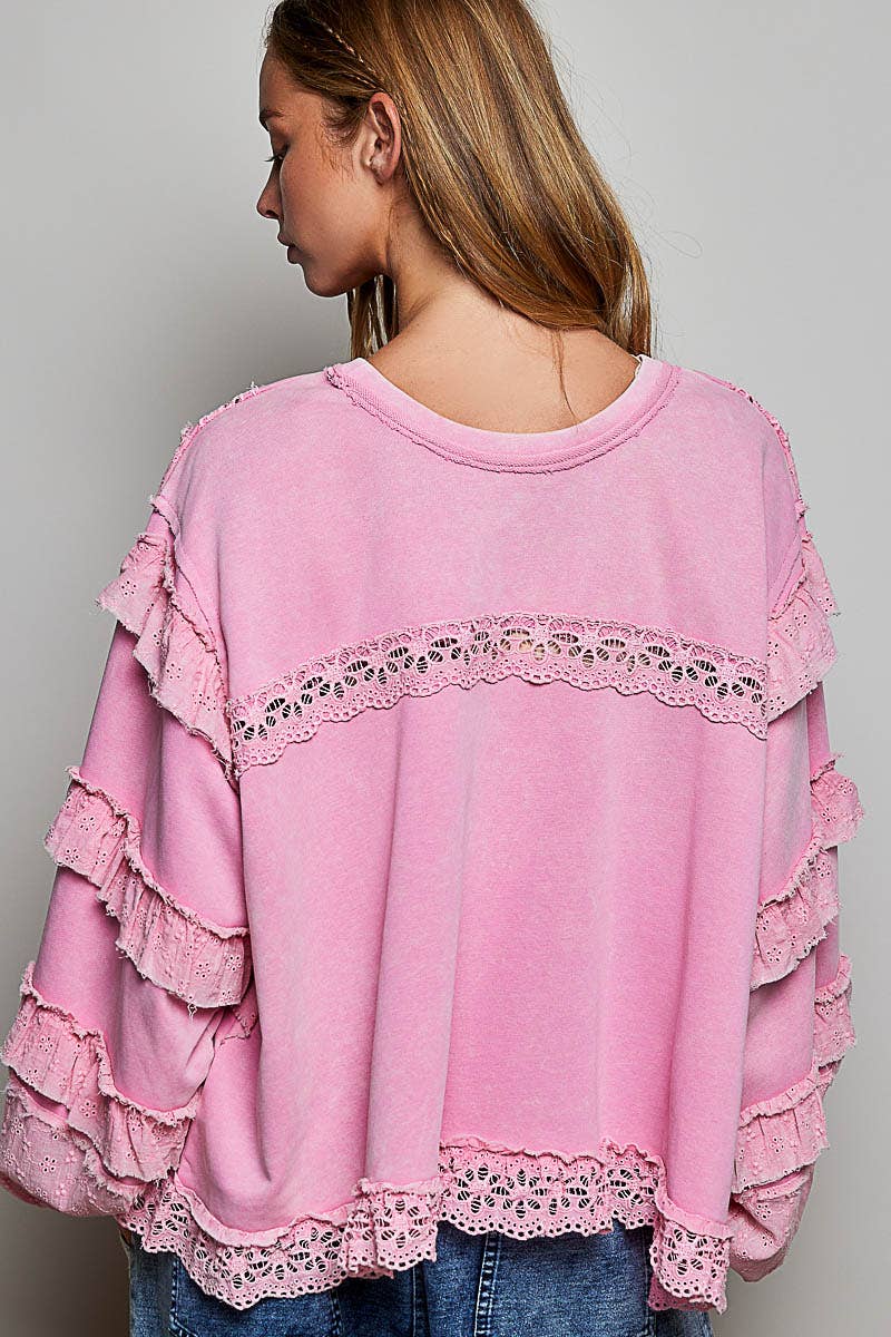 POL Eyelet Ruffle Sweatshirt