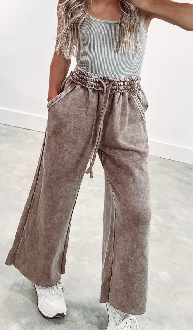 Washed Cropped Wide Leg Sweats