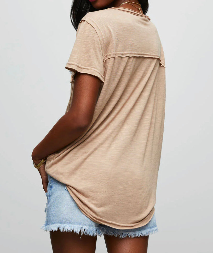 Short Sleeve Scoop Neck Top with Chest Pocket