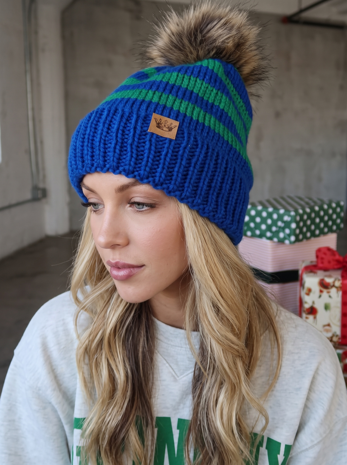 Striped Pom Pom Beanie