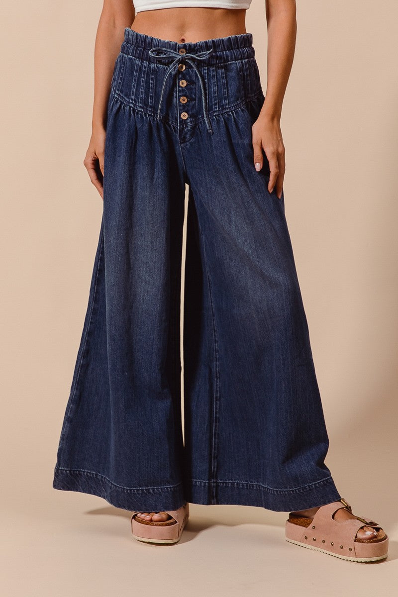 Wide Leg Drawstring Waist Jeans