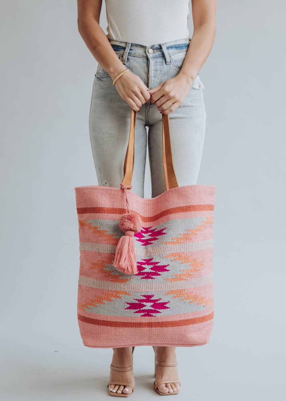 Orange, Pink & Slate Aztec Tote