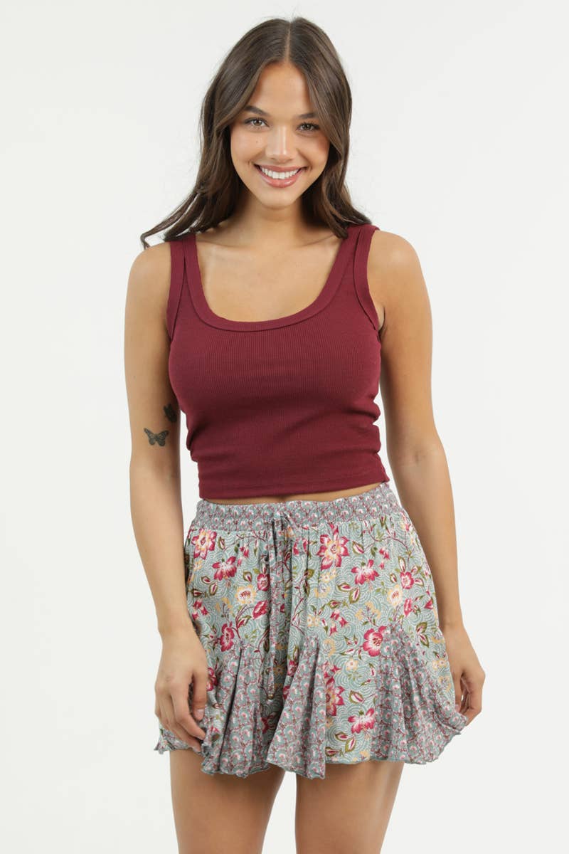 BS909-A980-A981 TWIN PRINT GODET SHORTS WITH ELASTIC WAIST