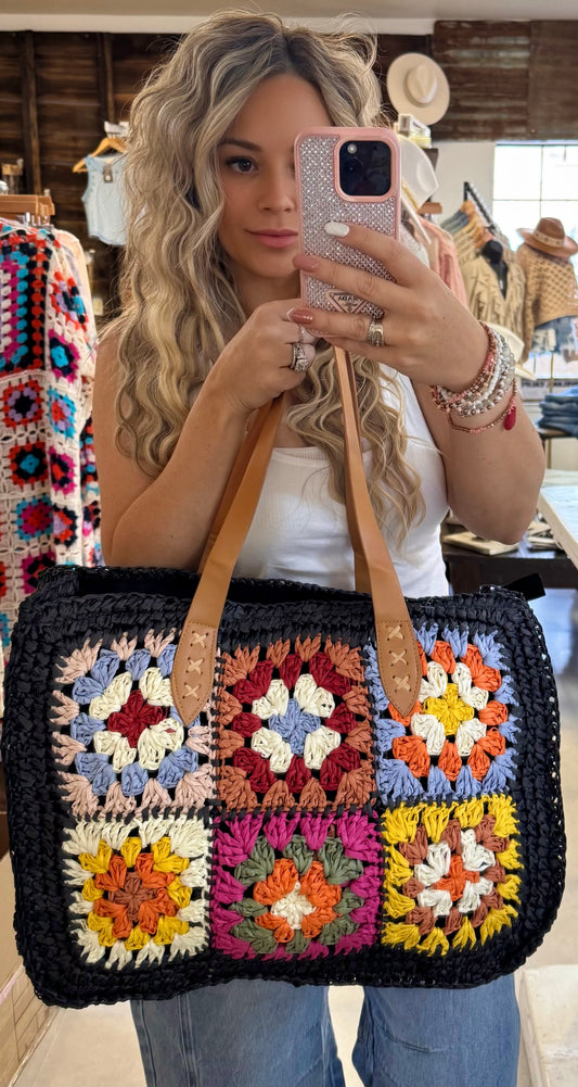 Granny Tile Crochet Tote Bag