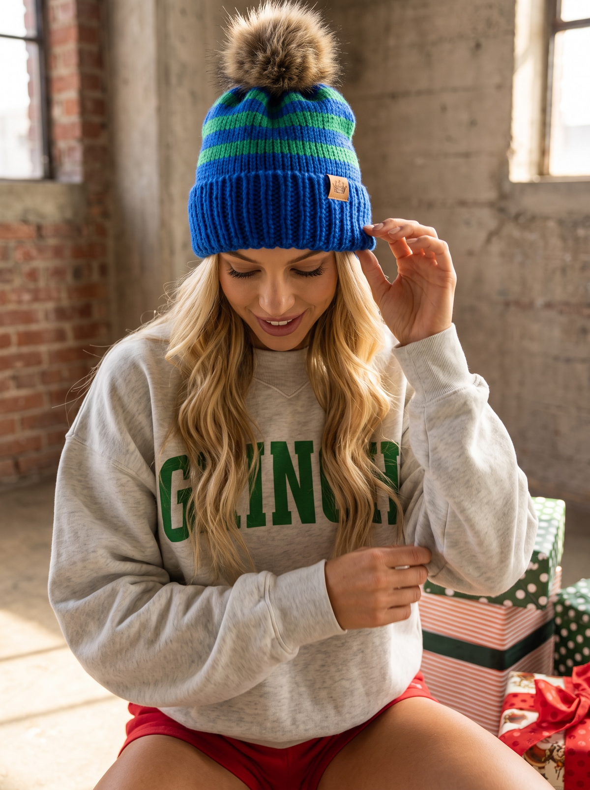 Striped Pom Pom Beanie