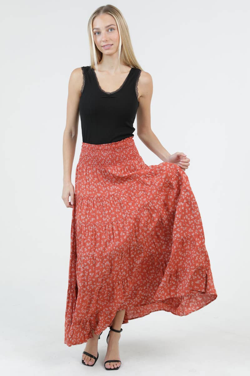 26P57-WA81 TIERED SKIRT WITH SMOCKED WAISTBAND