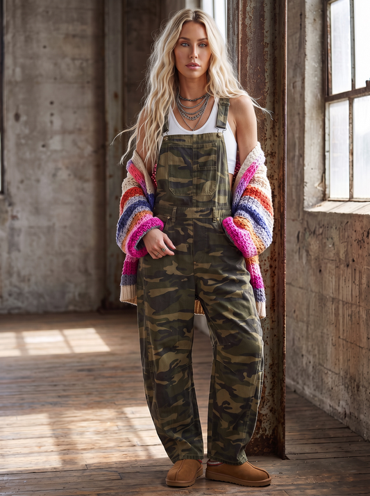 PREORDER - Camo Denim Barrel Overalls