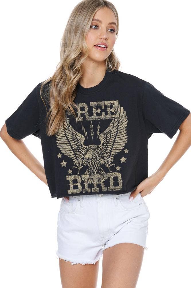 Free Bird Eagle Graphic S/S Faux Cropped Tee