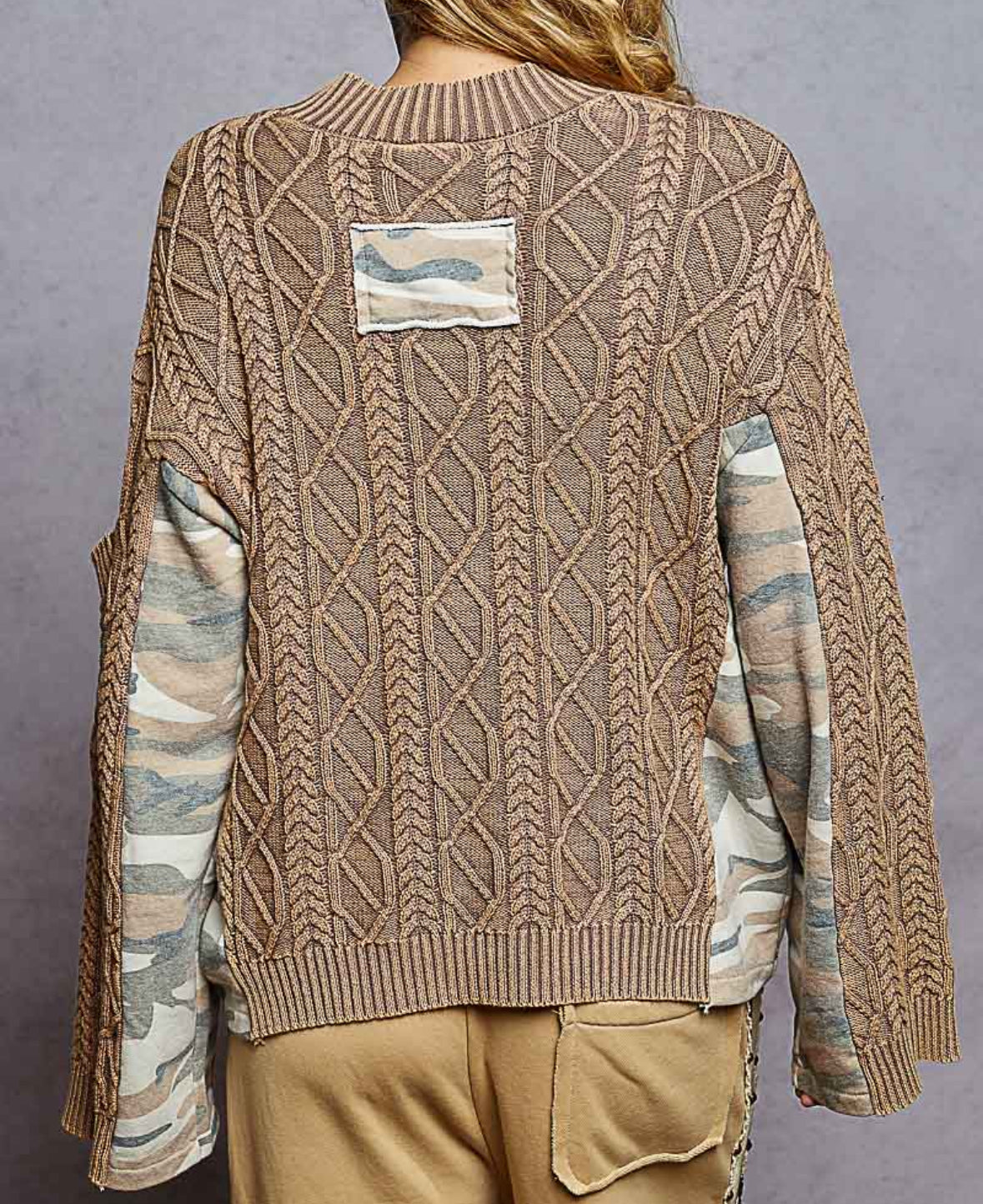 POL Cable Knit Camo Sweater