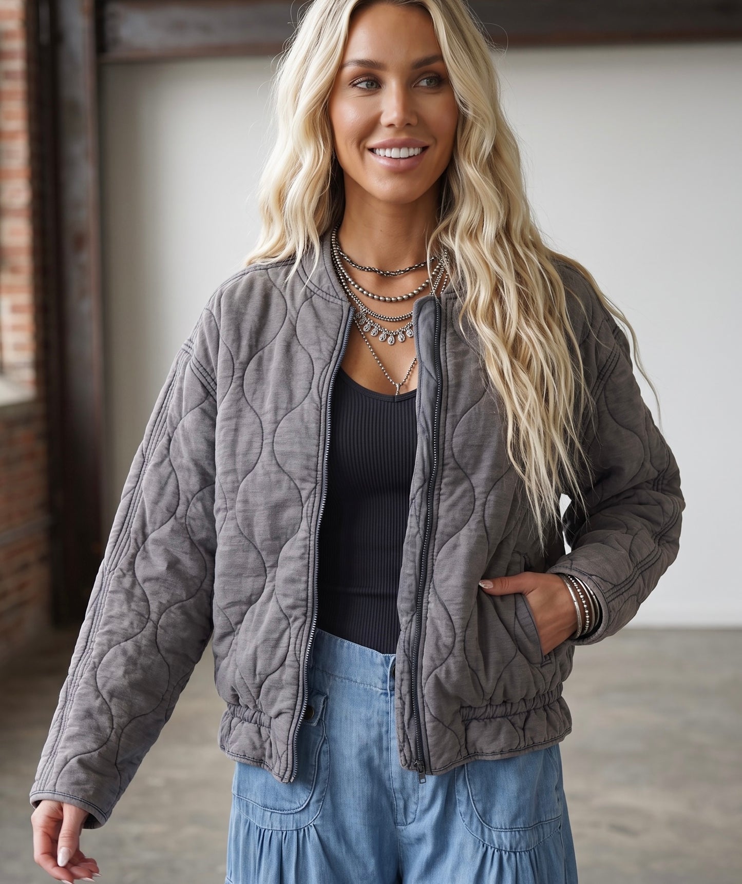 Easel Quilted Bomber Jacket