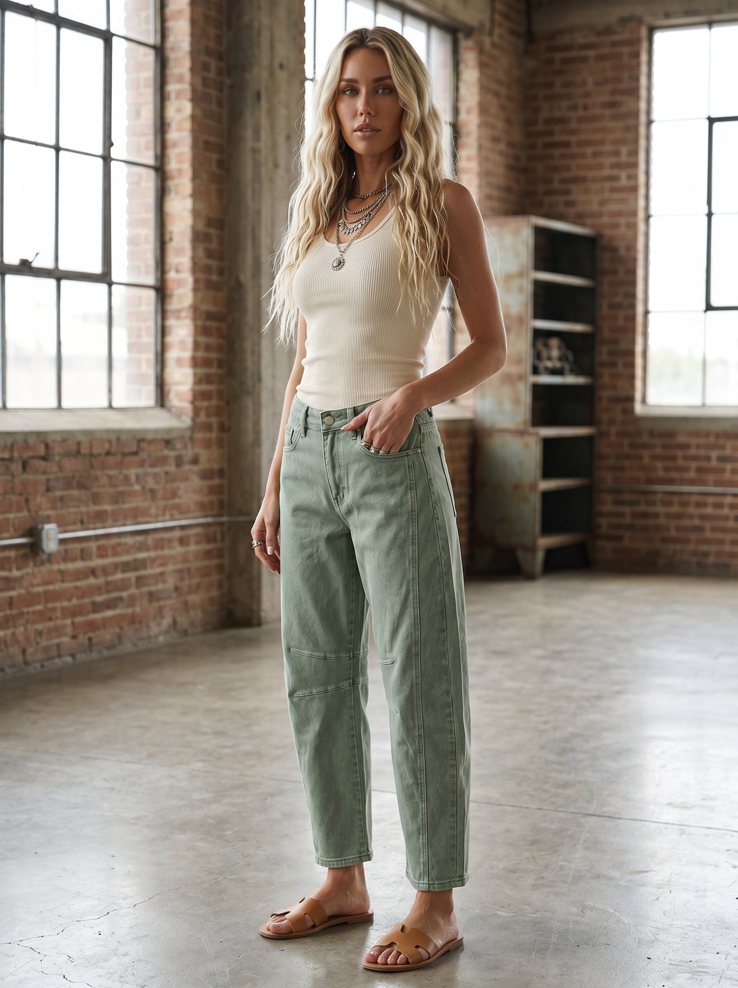Colored Denim Barrel Jeans