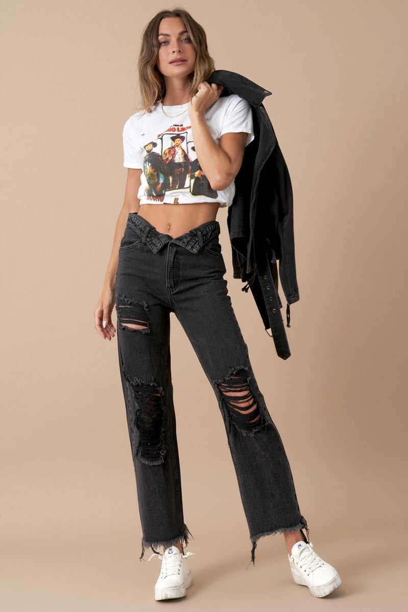 Flip Waist Straight Leg Jeans