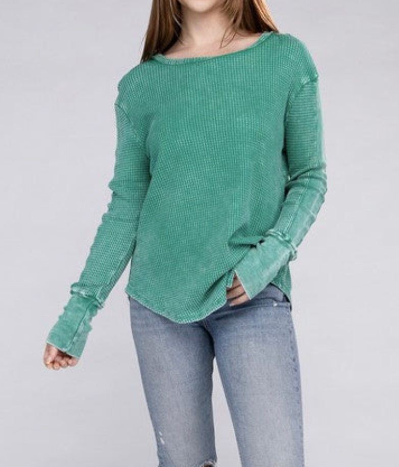 Washed Baby Waffle Long Sleeve Top