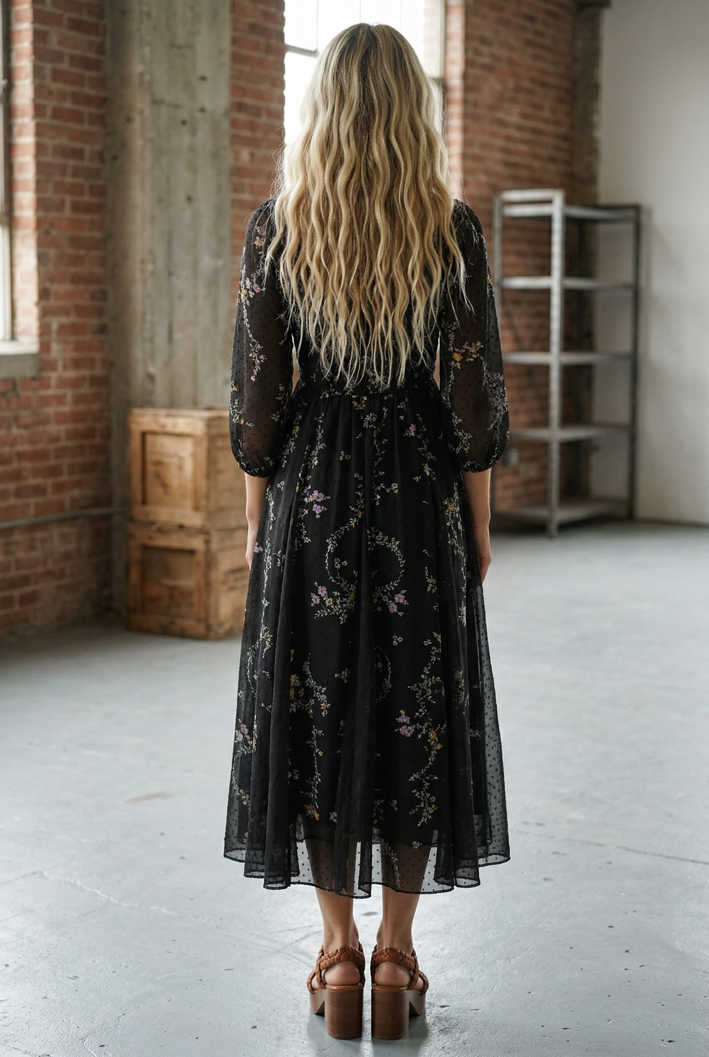 Angie Floral Swiss Dot Maxi Dress