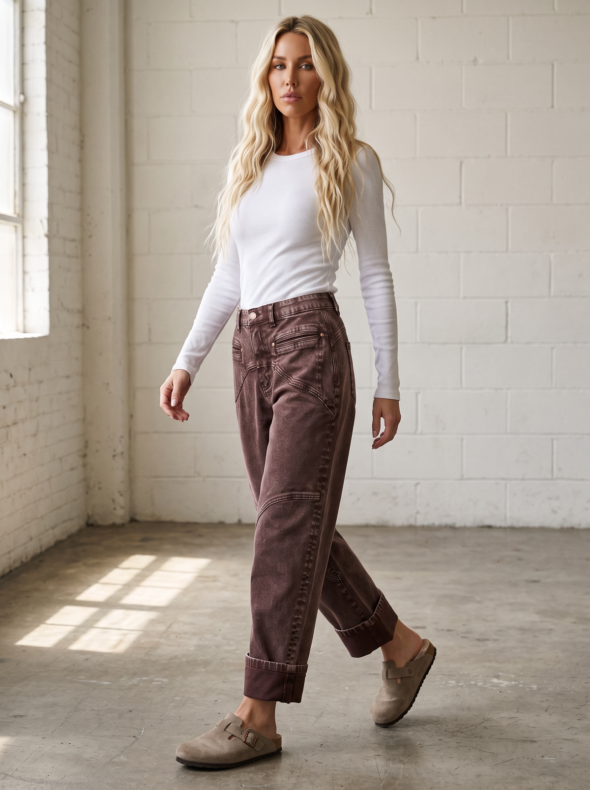 Saige Brown Washed Barrel Jeans