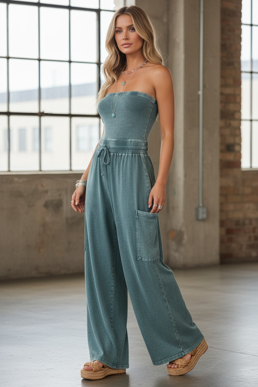 Washed Strapless Jumpsuit