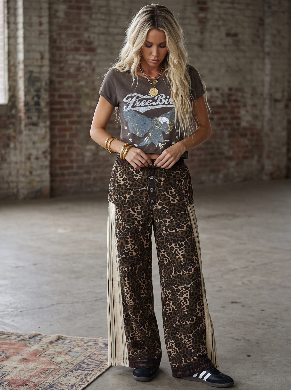 POL Leopard Print Wide Leg Pant