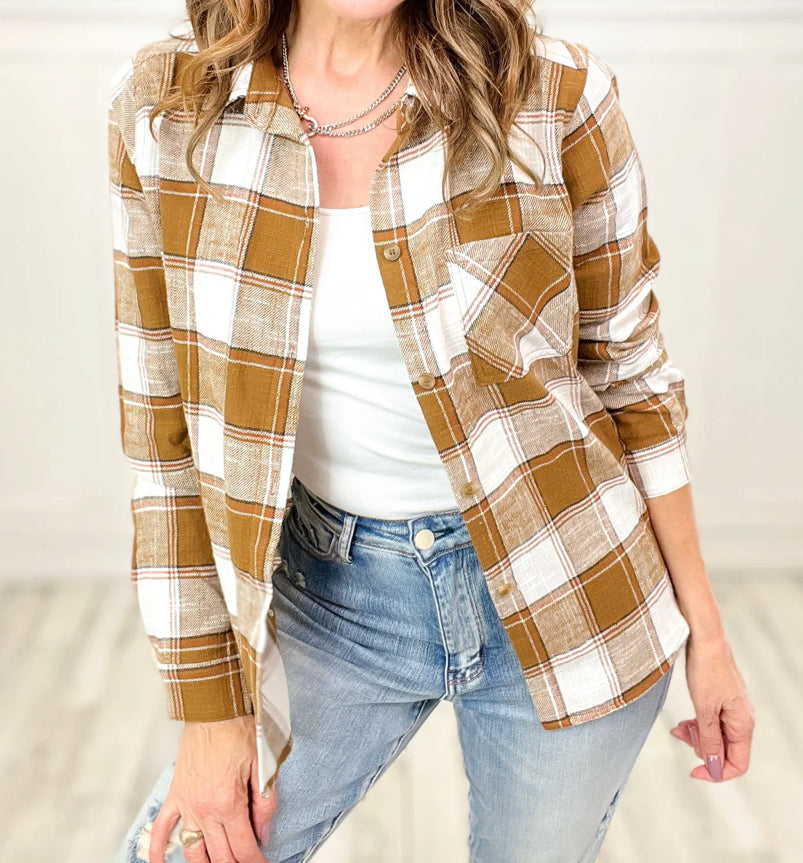 Cotton Plaid Top With Front Pocket