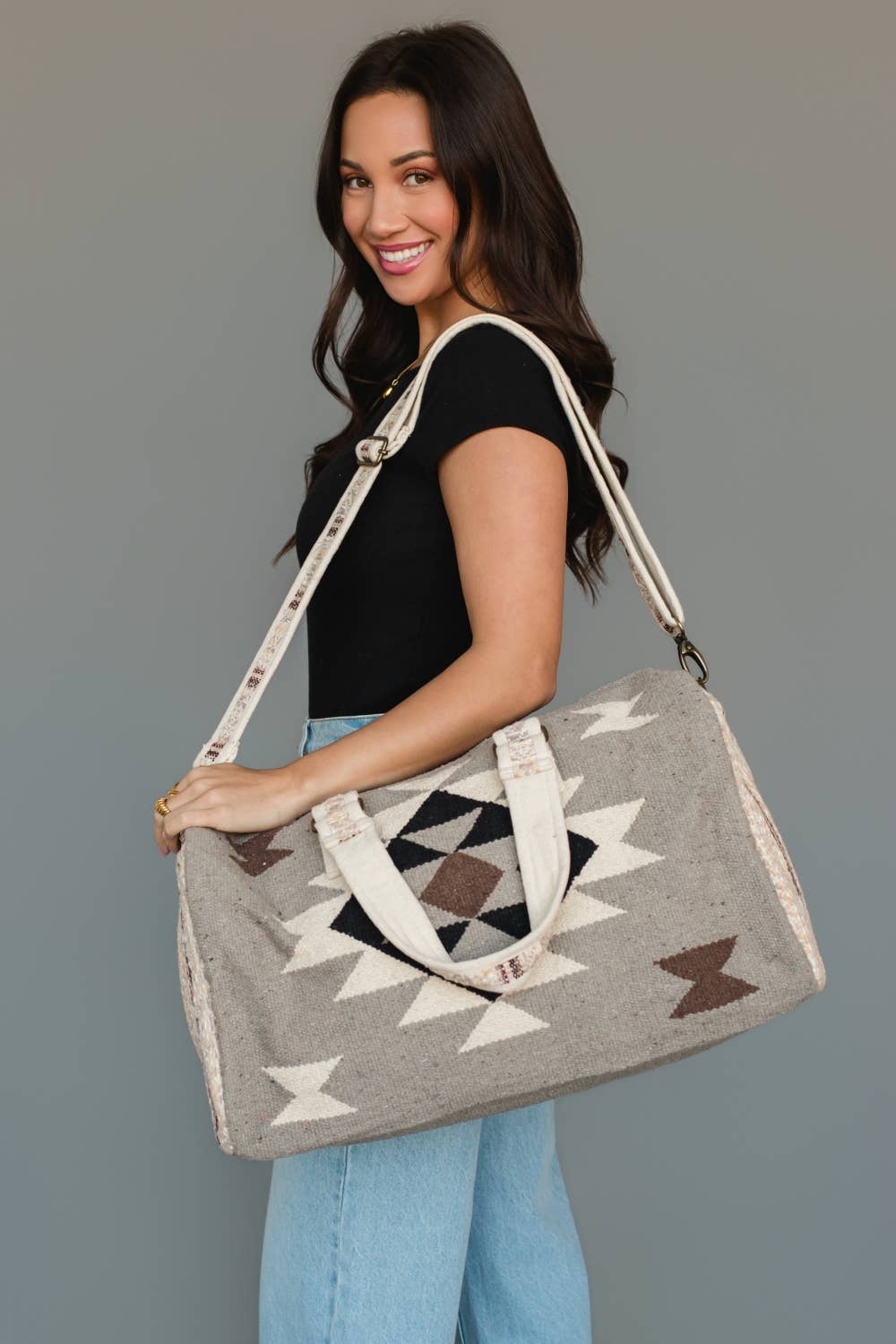 Taupe, Cream, Brown & Black Western Duffel