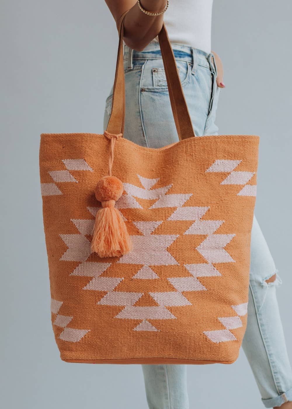 Orange & Lt. Pink Aztec Tote