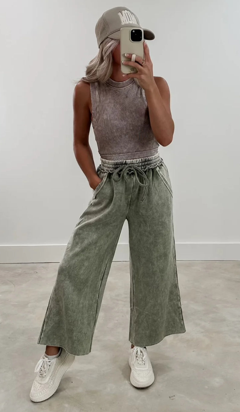 Washed Cropped Wide Leg Sweats