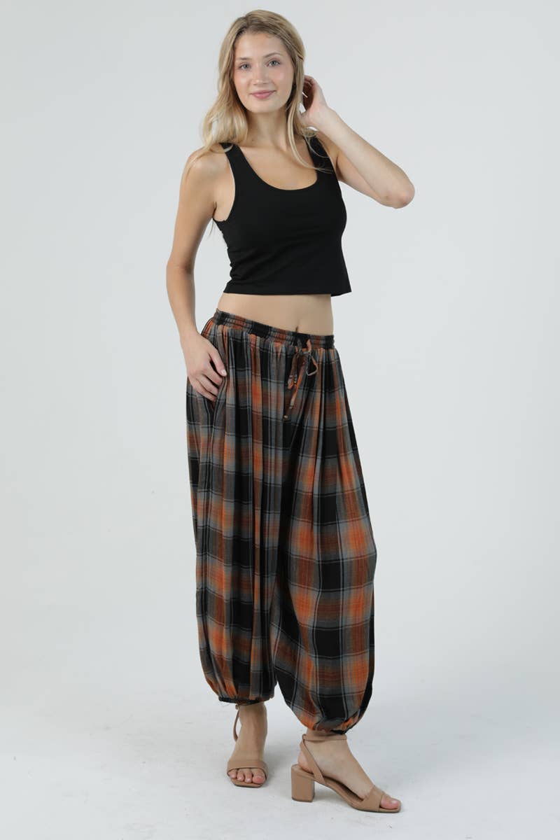 B3881-SC10 PLAID BALLOON PANTS