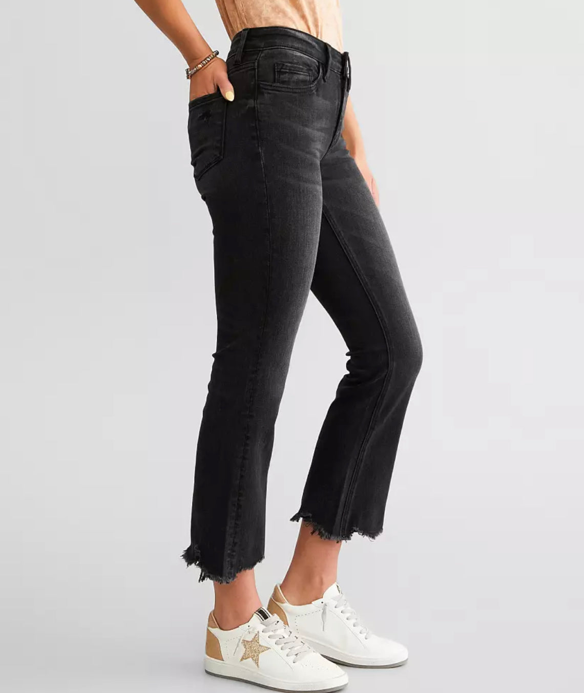 High Rise Straight Crop with Uneven Hem Details