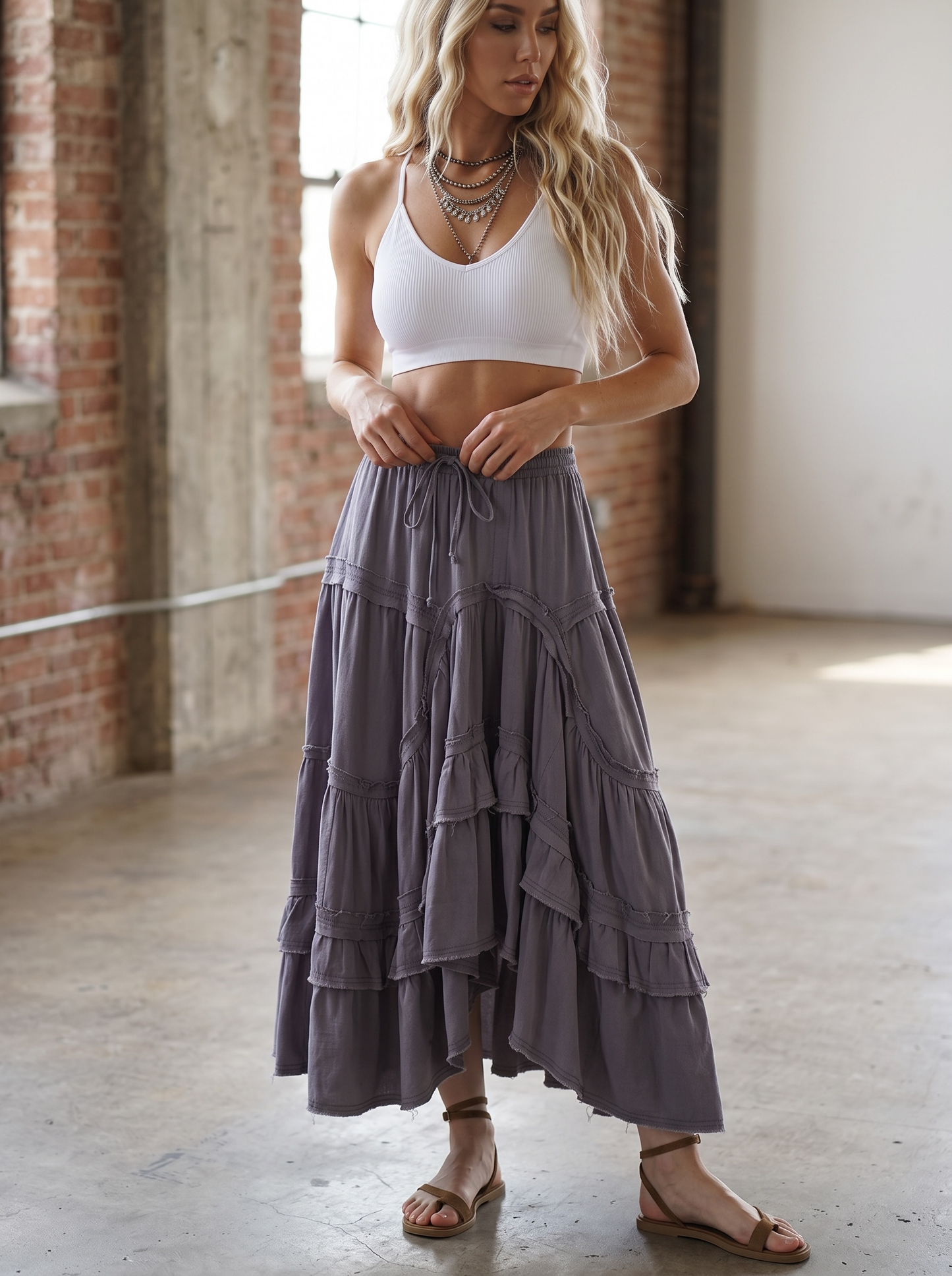 Bluevelvet Tiered Asymmetrical Maxi Skirt