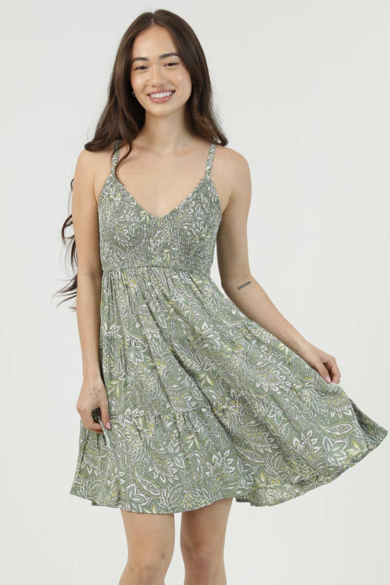 C4950-AA02 V NECK SMOCKED BUST SUNDRESS